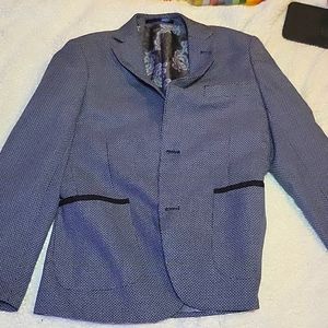 Boy's blue  brocade blazer. Full Blue floral lining, three buttons. Size 12